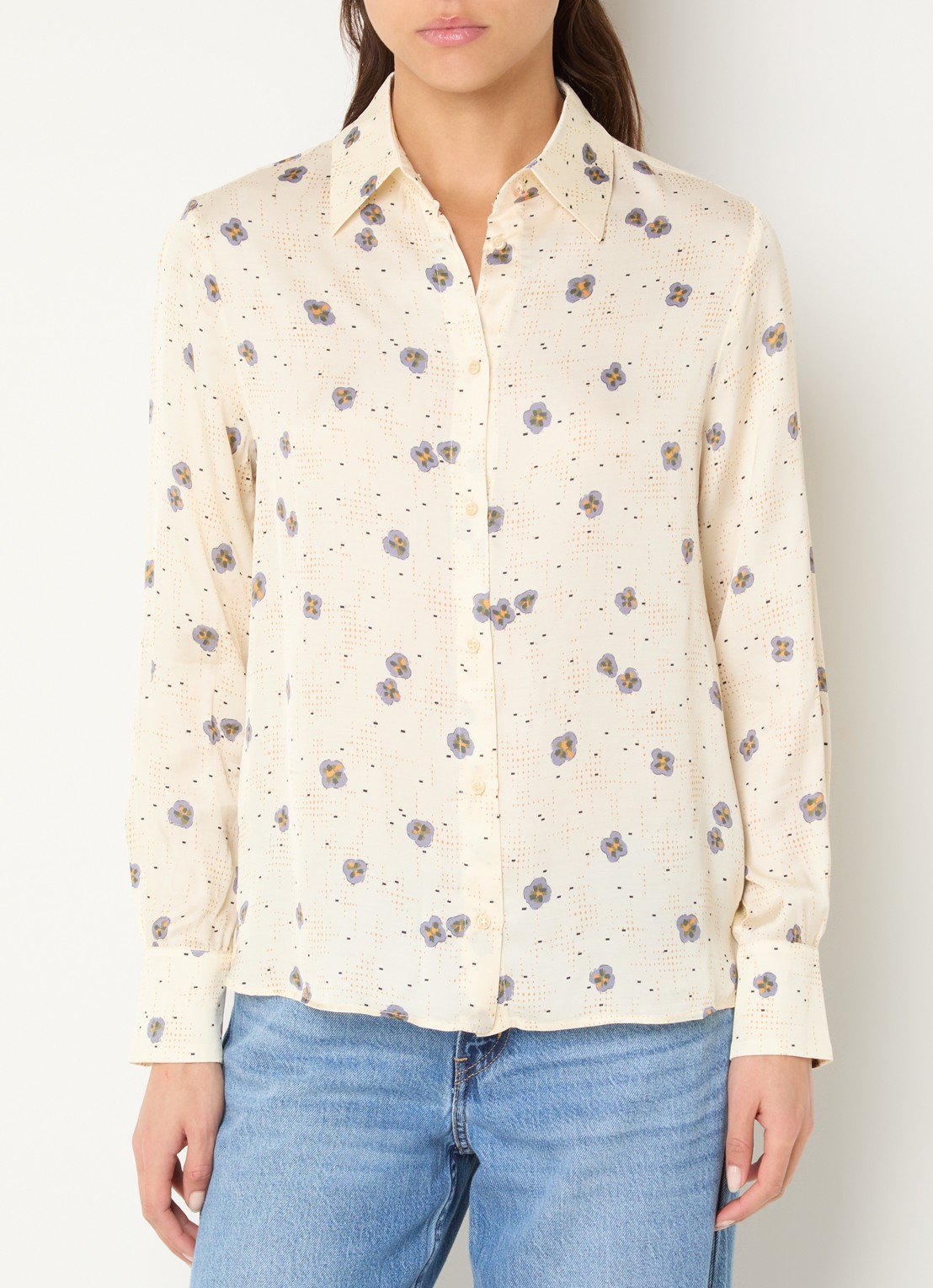 Sessùn Britjet blouse met bloemenprint - detail beige