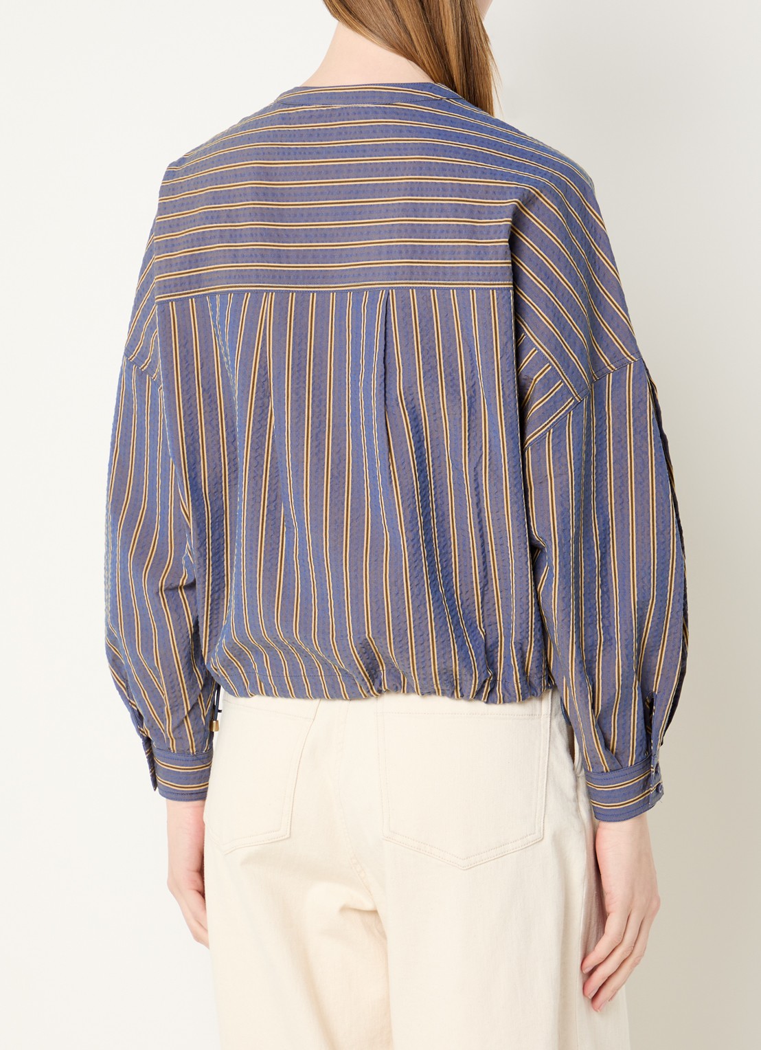 Sessùn Cadaques blouse met streepprint en ballonmouw - achterkant lavendel