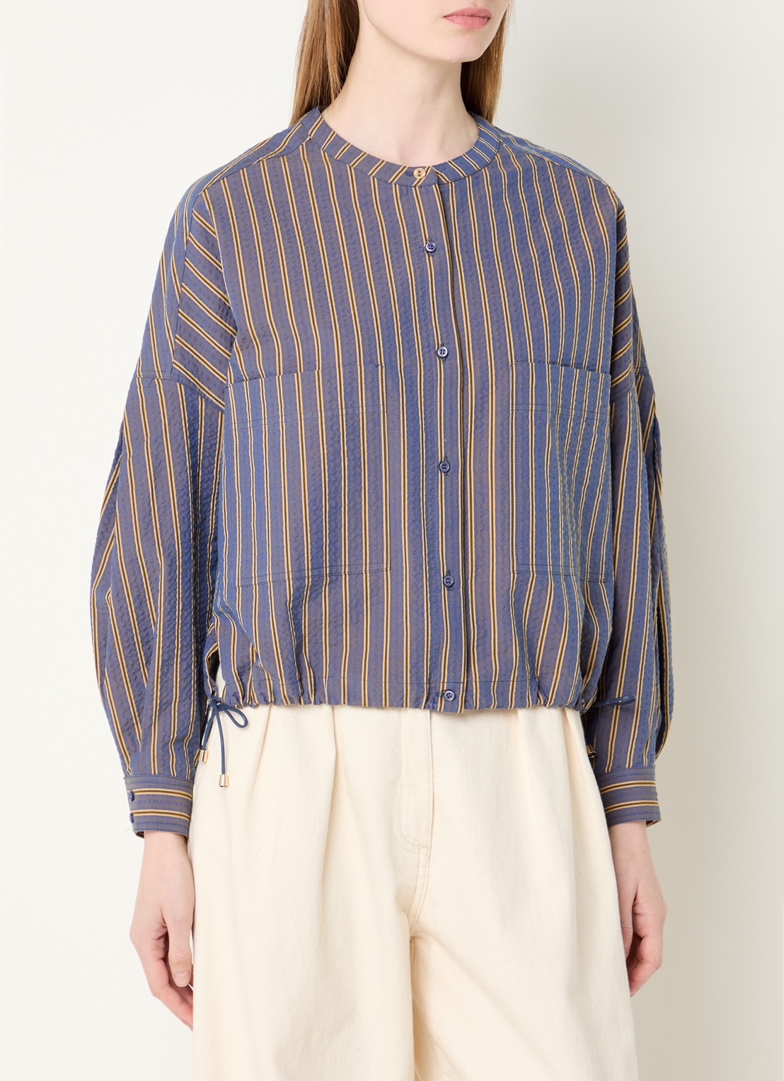 Sessùn Cadaques blouse met streepprint en ballonmouw - detail 4 lavendel