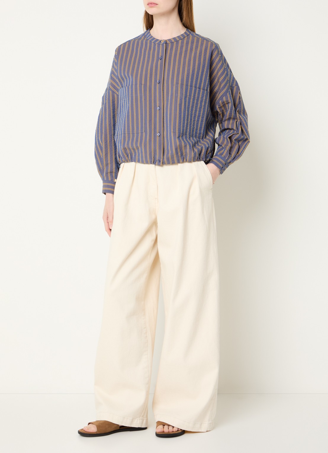 Sessùn Cadaques blouse met streepprint en ballonmouw - voorkant 3 lavendel