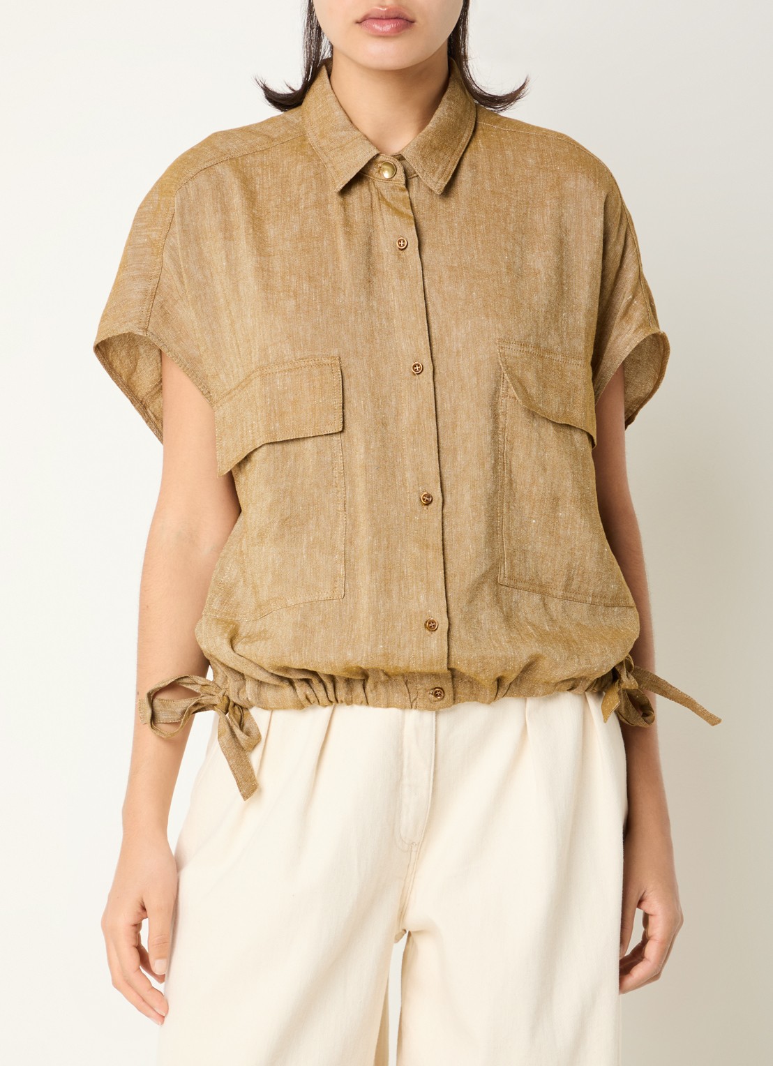 Sessùn Cazaless blouse in linnenblend - detail 3 camel