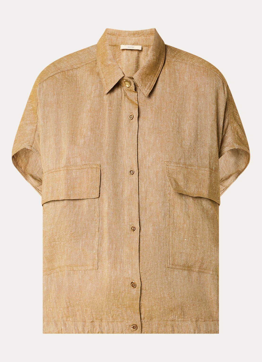 Sessùn Cazaless blouse in linnenblend - voorkant camel