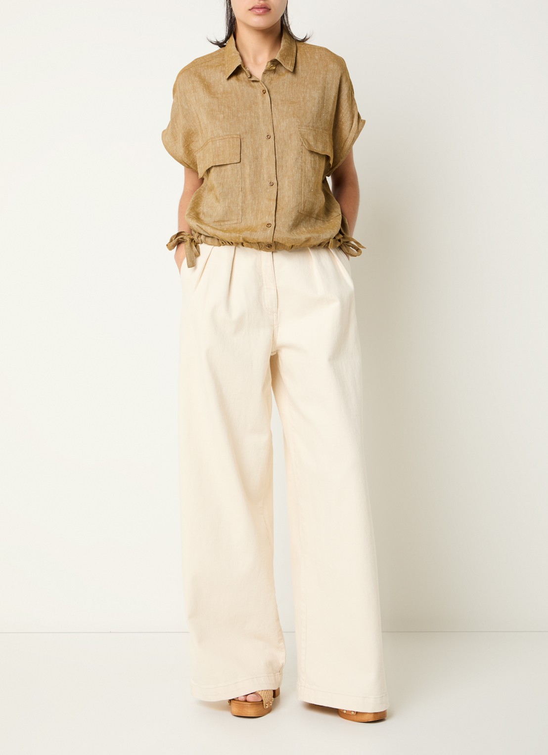 Sessùn Cazaless blouse in linnenblend - voorkant 2 camel