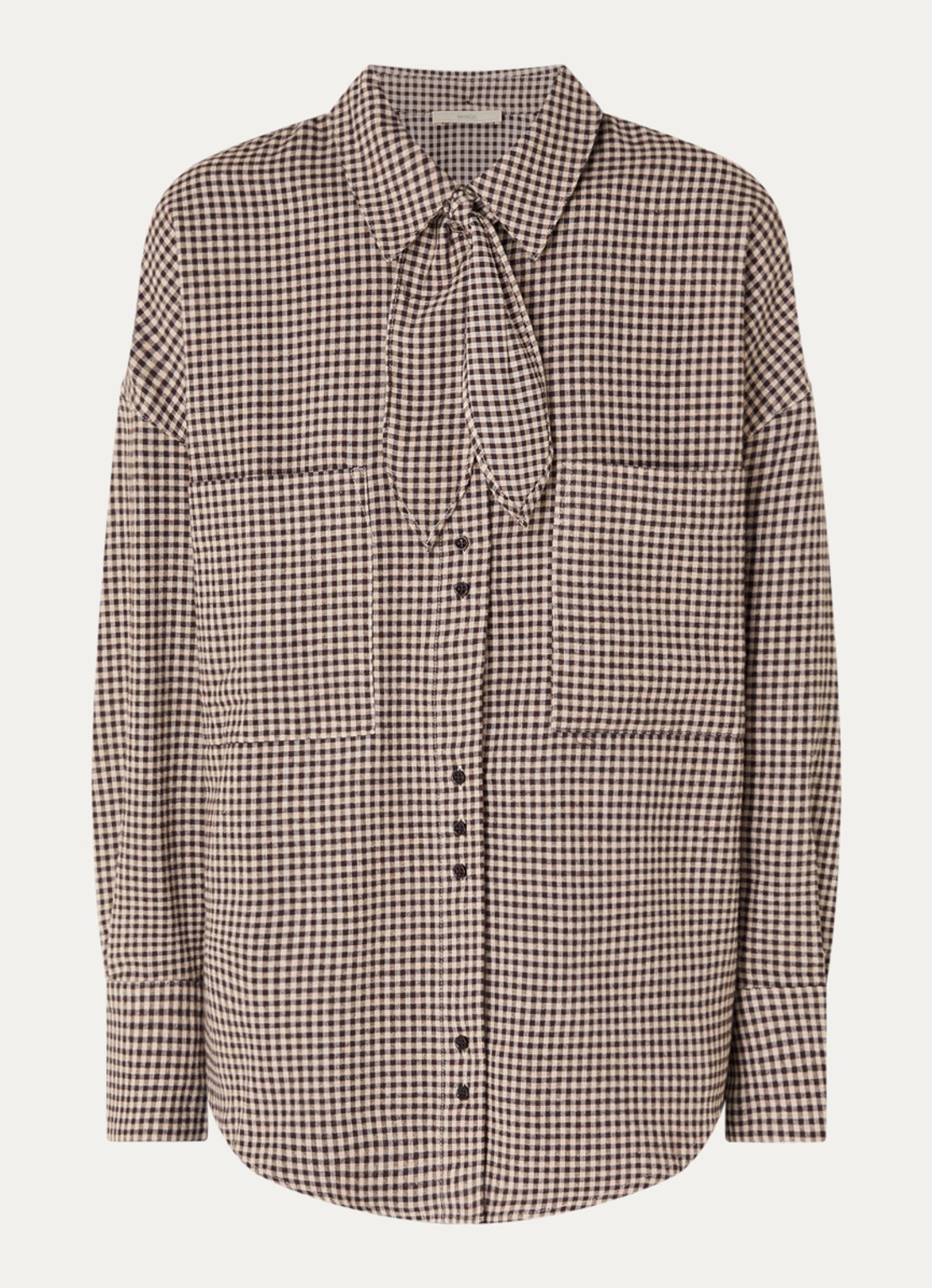 Sessùn Cecily blouse met rustdessin en opgestikte zakken - voorkant 3 bruin