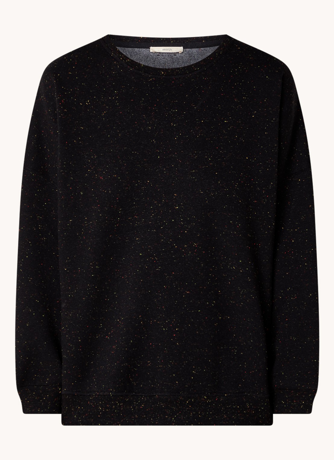 Sessùn Chebbi oversized sweater in linnenblend met gemêleerd dessin - voorkant 2 zwart