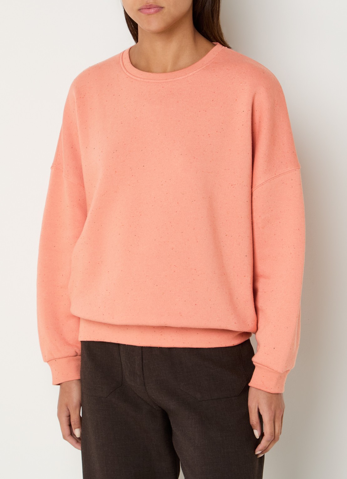 Sessùn Chebbi oversized sweater in linnenblend met gemêleerd dessin - detail 2 zalmroze