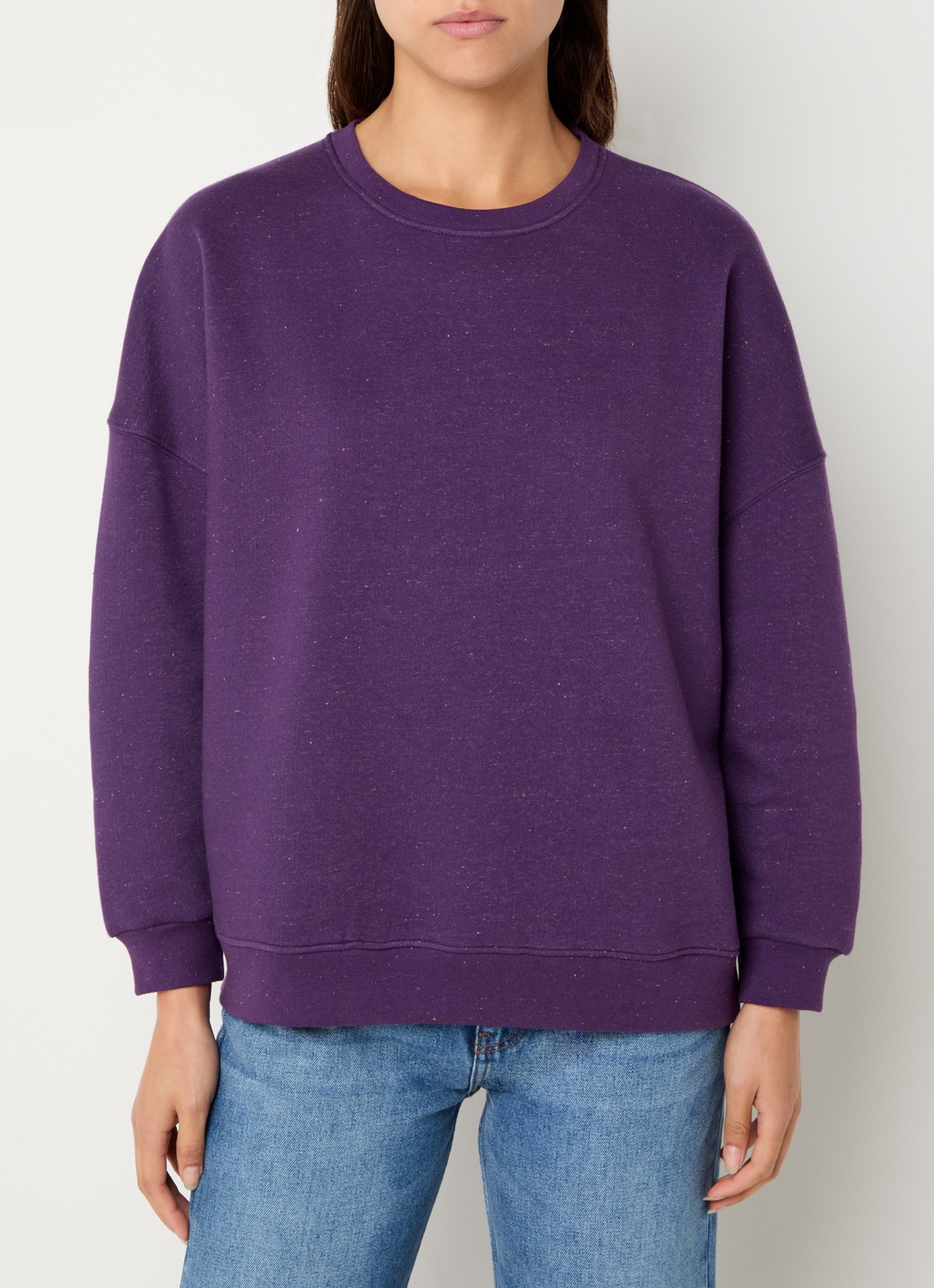 Sessùn Chebbi sweater in linnenblend met ronde hals - detail paars