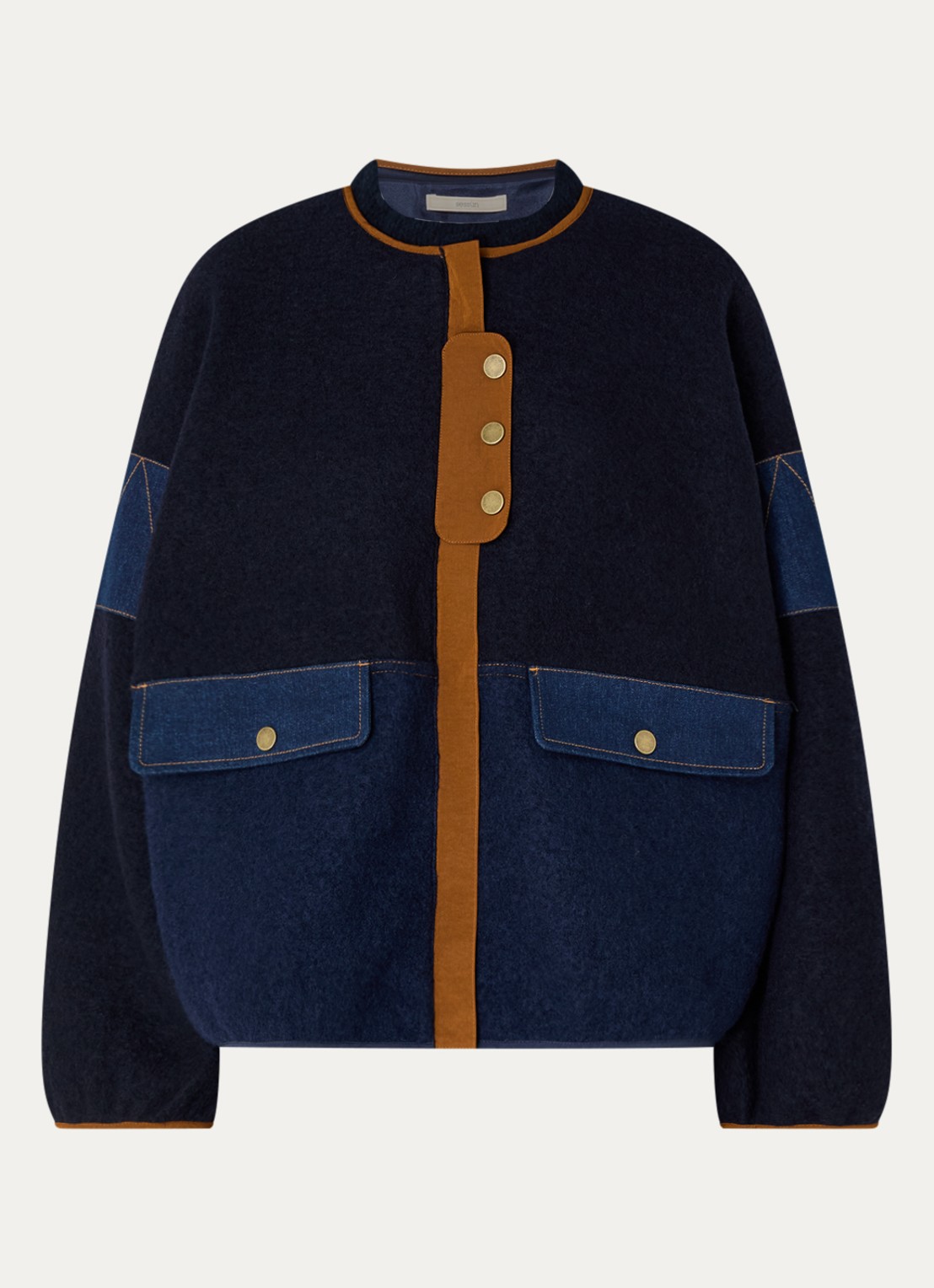 Sessùn Cold Night jack van wol met klepzakken - voorkant 3 donkerblauw