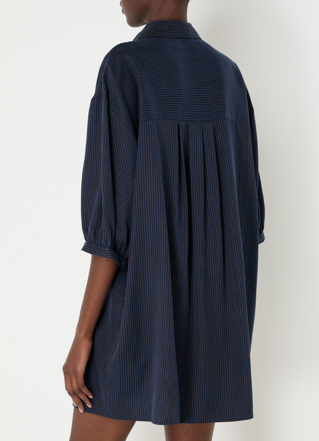 Sessùn Courtney mini blousejurk met streepprint - achterkant donkerblauw