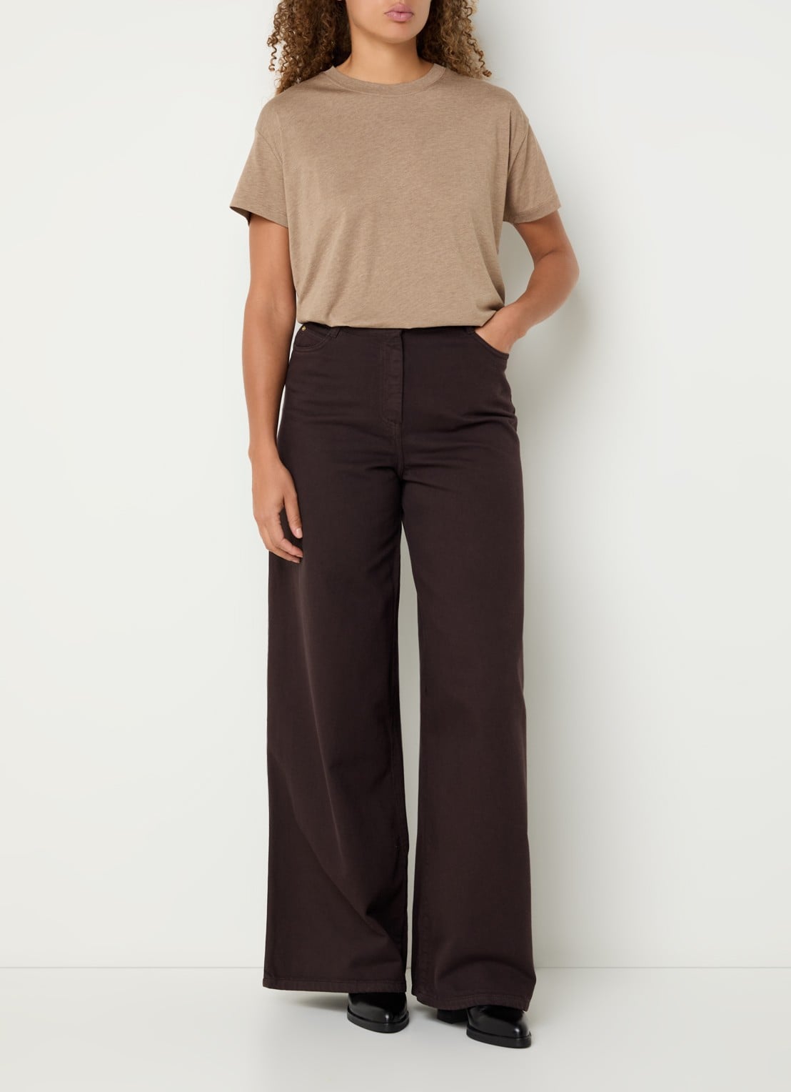 Sessùn Dalt high waist wide leg jeans met gekleurde wassing - voorkant 2 donkerbruin