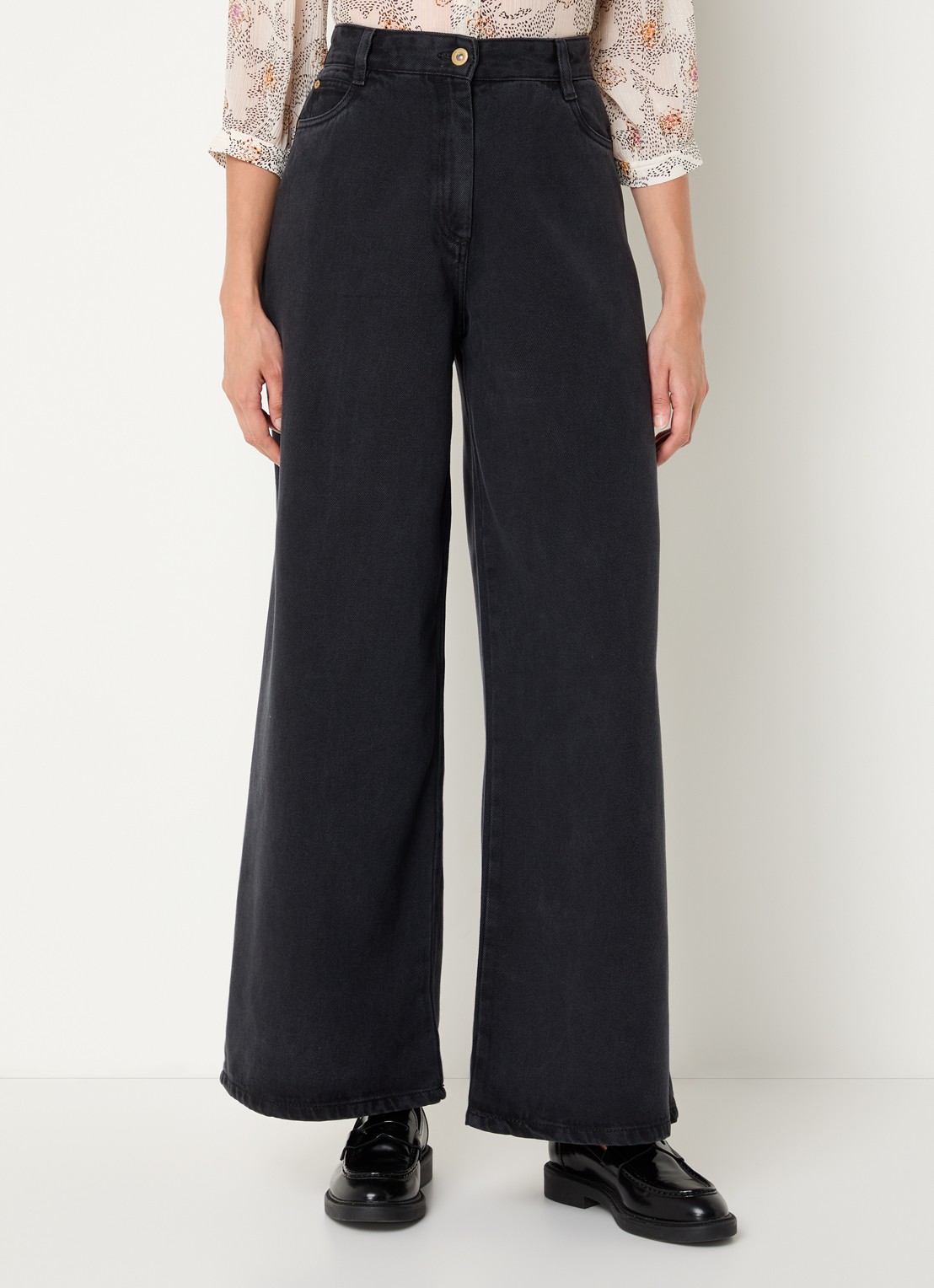 Sessùn Dalt high waist wide leg jeans  - detail antraciet