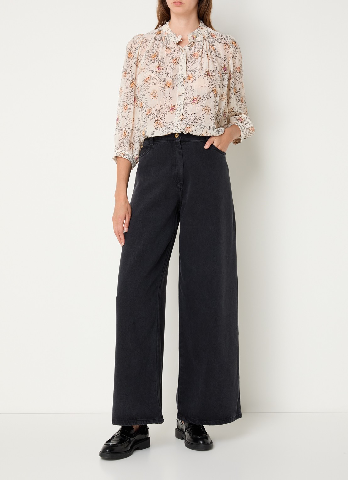 Sessùn Dalt high waist wide leg jeans  - voorkant 4 antraciet