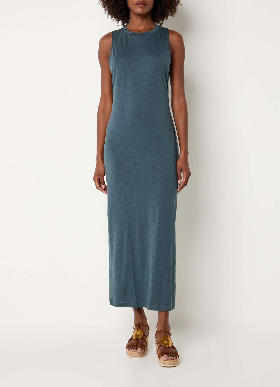 Sessùn Danae maxi jurk van jersey met gemêleerd dessin - detail petrol