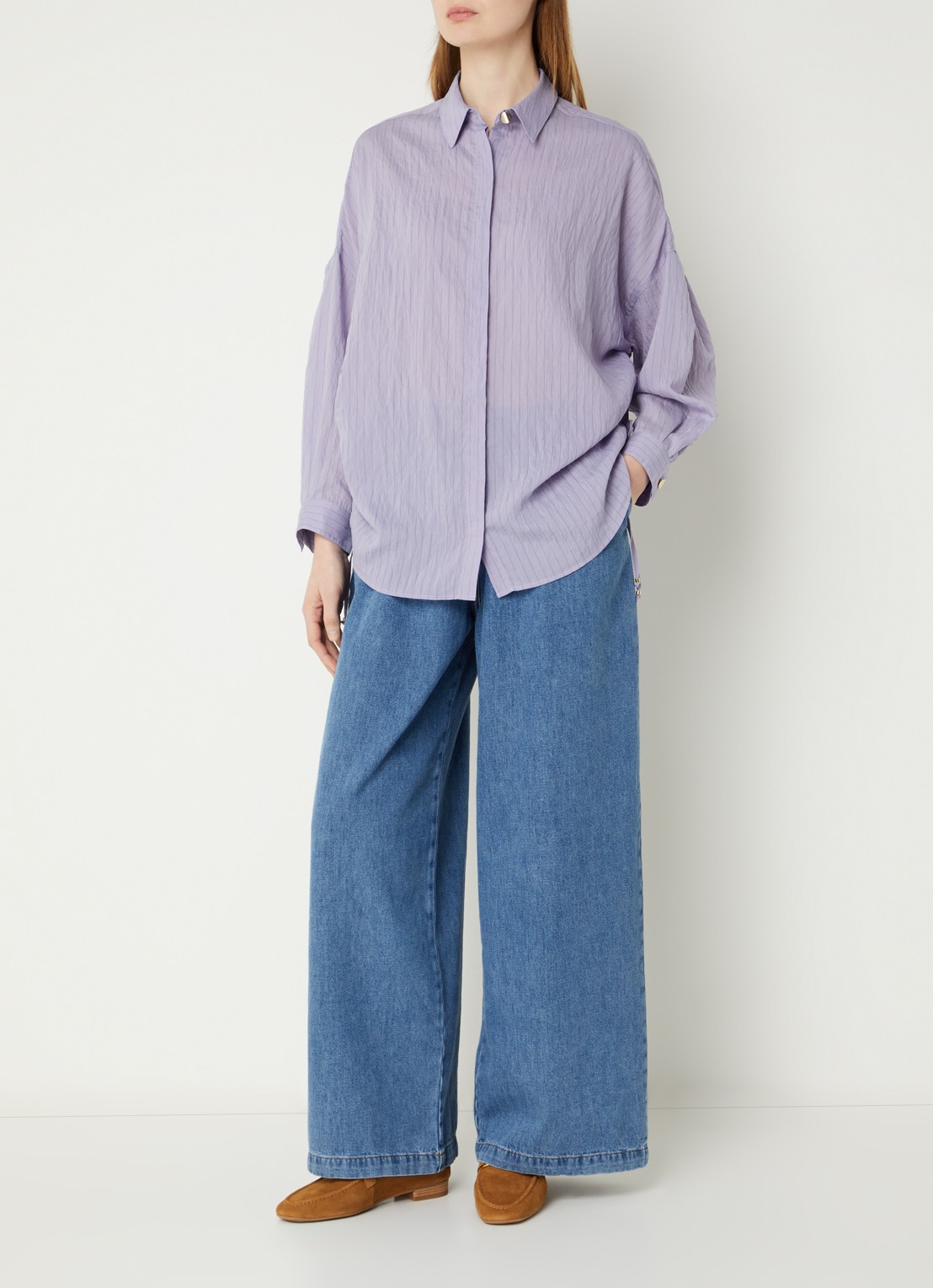 Sessùn Danie blouse met streepprint en gestrikt detail - voorkant 3 paars