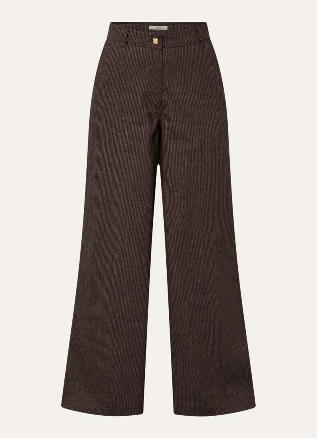 Sessùn Dasum high waist wide fit pantalon in linnenblend met krijtstreep - voorkant 2 donkerbruin