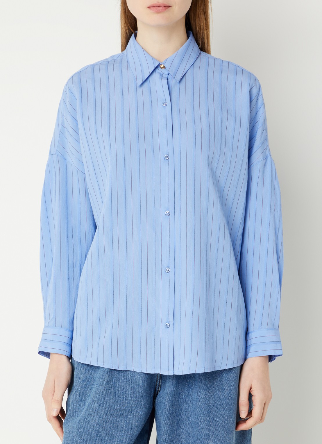 Sessùn Dazik blouse met streepprint - detail blauw