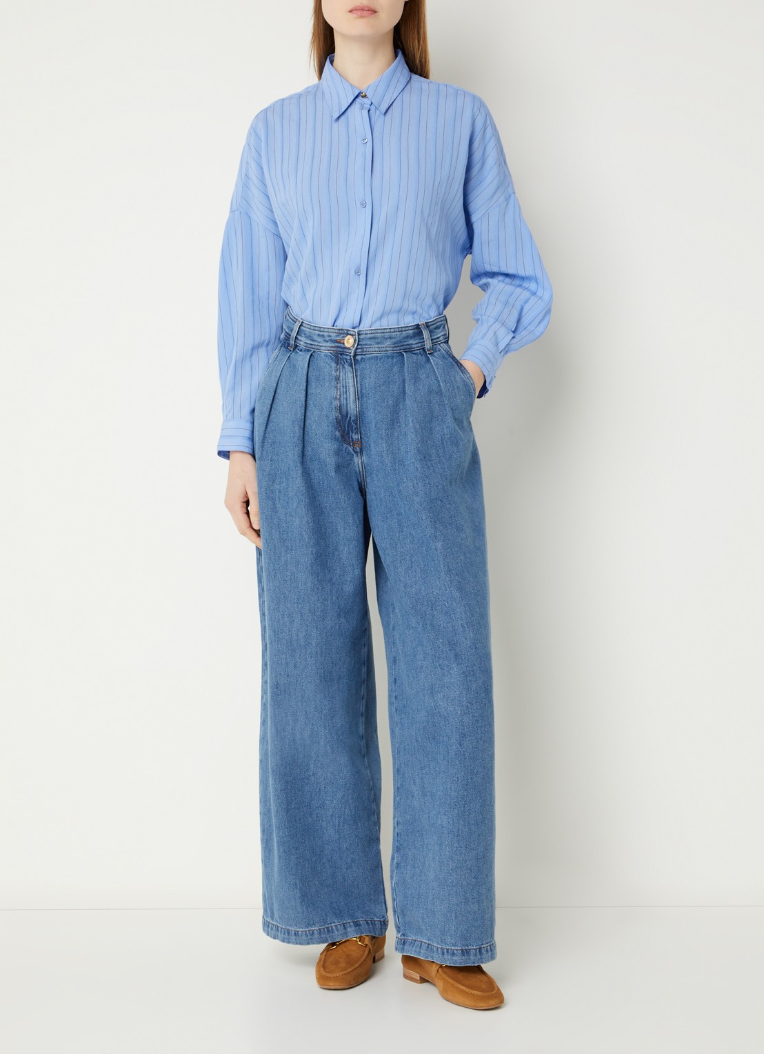 Sessùn Dazik blouse met streepprint - voorkant 4 blauw
