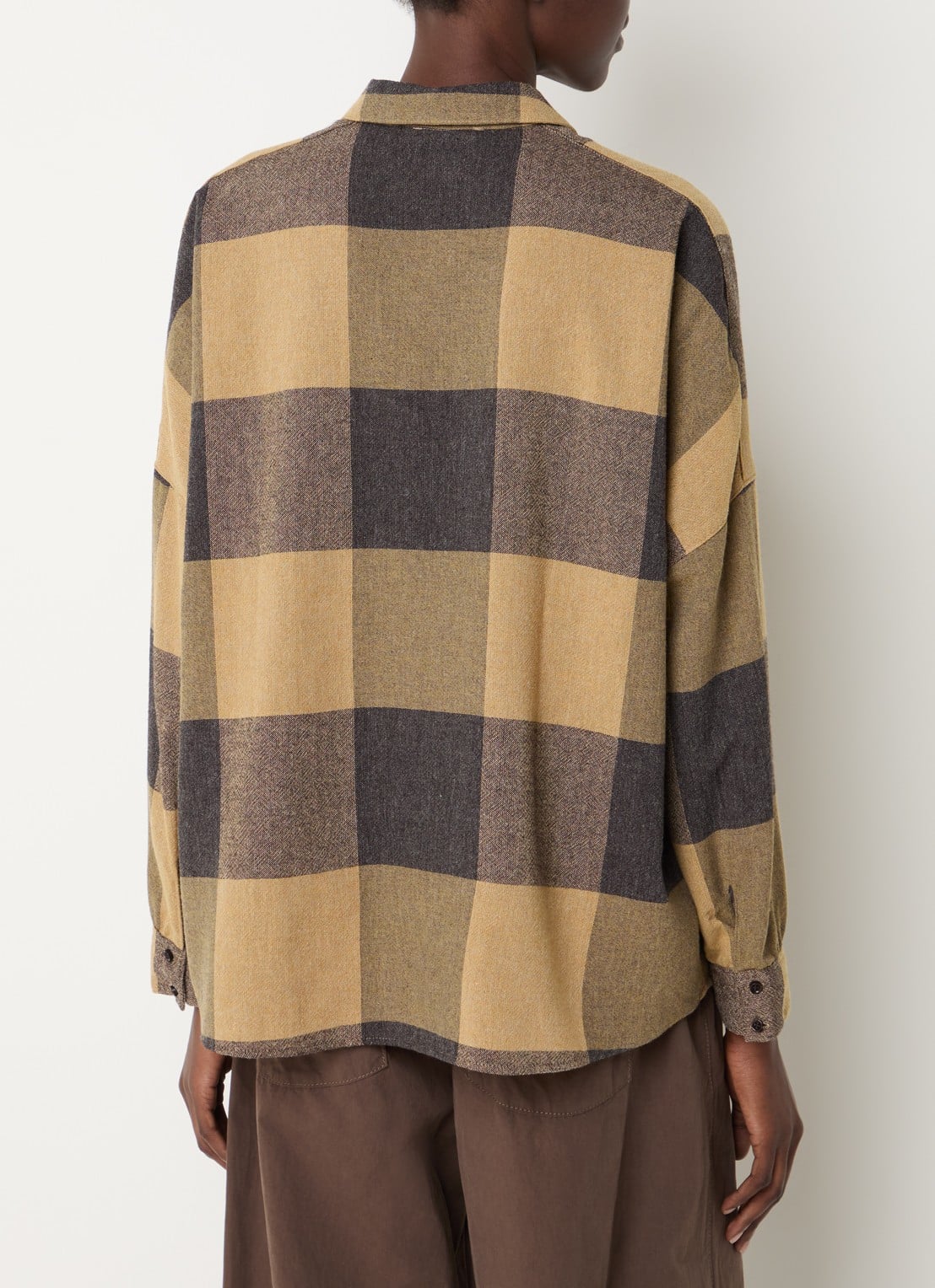 Sessùn Deliwool blouse in wolblend met ruitdessin - achterkant camel