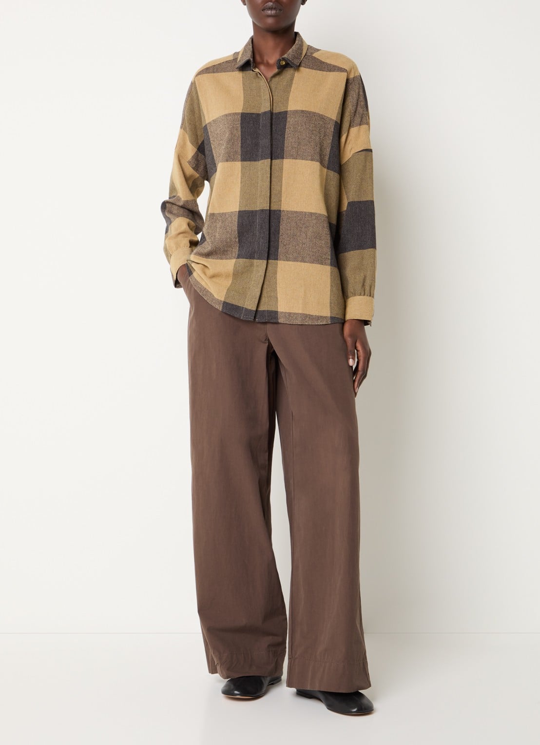 Sessùn Deliwool blouse in wolblend met ruitdessin - voorkant 4 camel