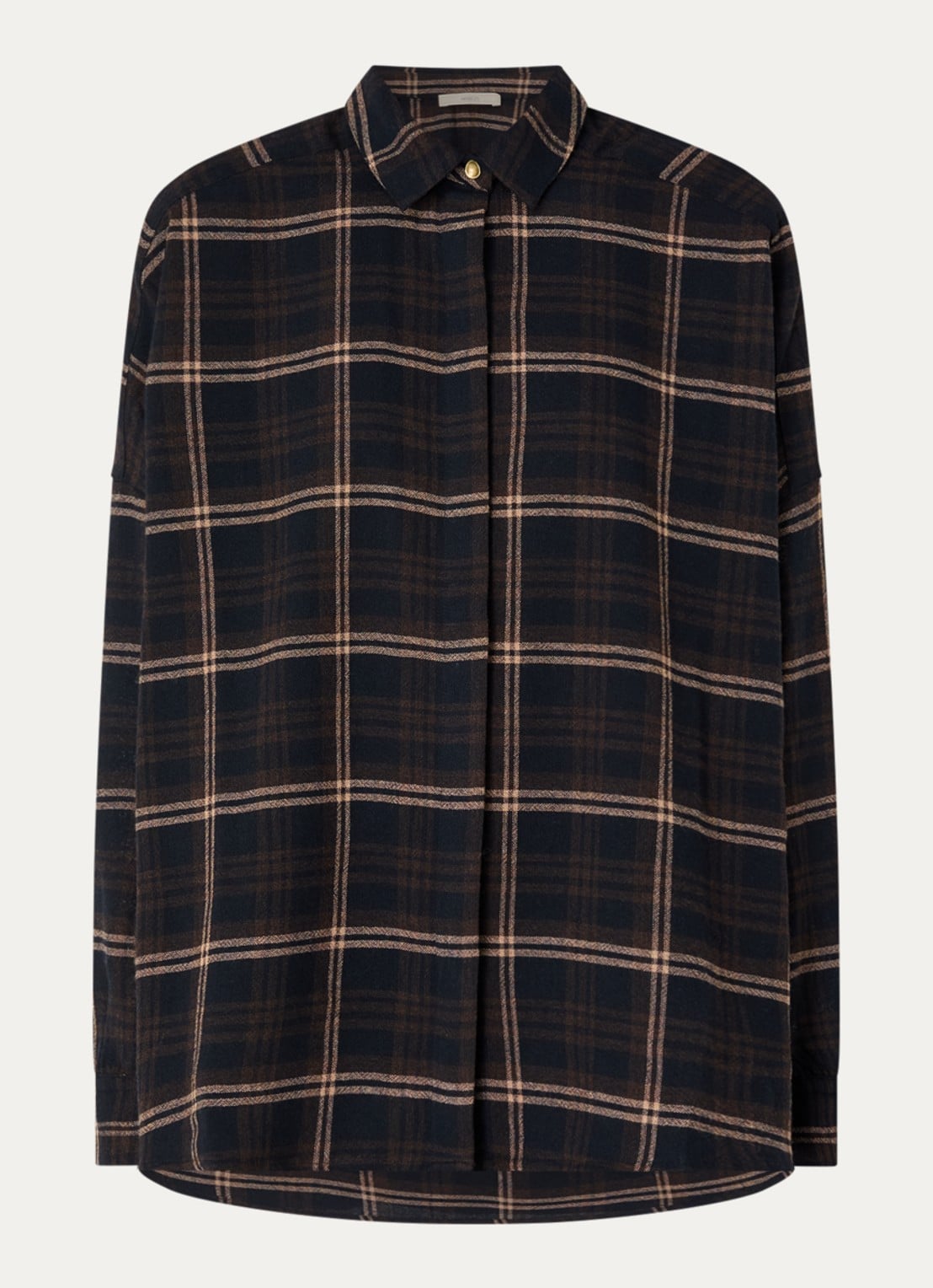 Sessùn Deliwool blouse in wolblend met ruitdessin - voorkant 2 donkerbruin
