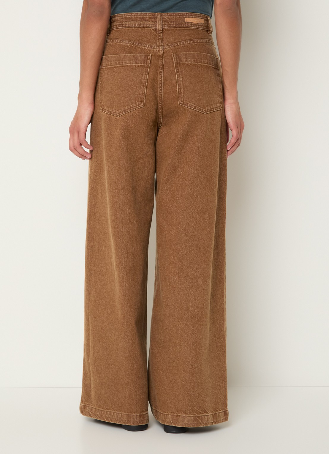 Sessùn Diegui high waist wide fit palazzo broek van denim - achterkant camel