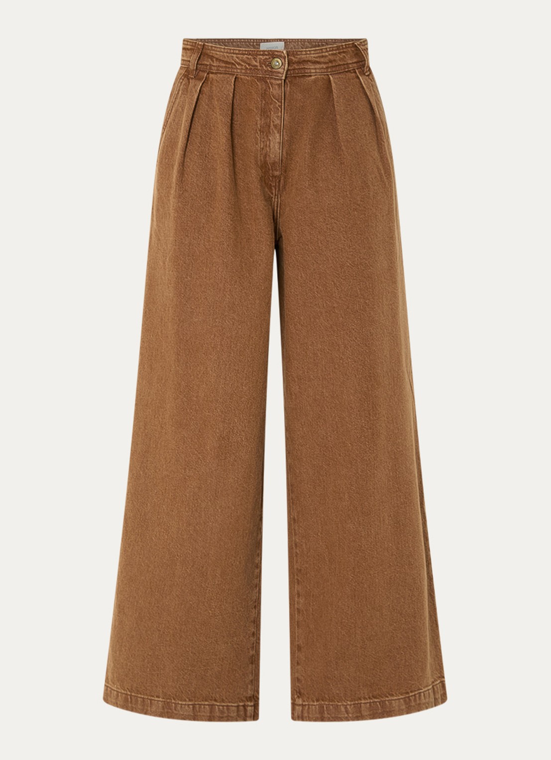 Sessùn Diegui high waist wide fit palazzo broek van denim - voorkant 3 camel