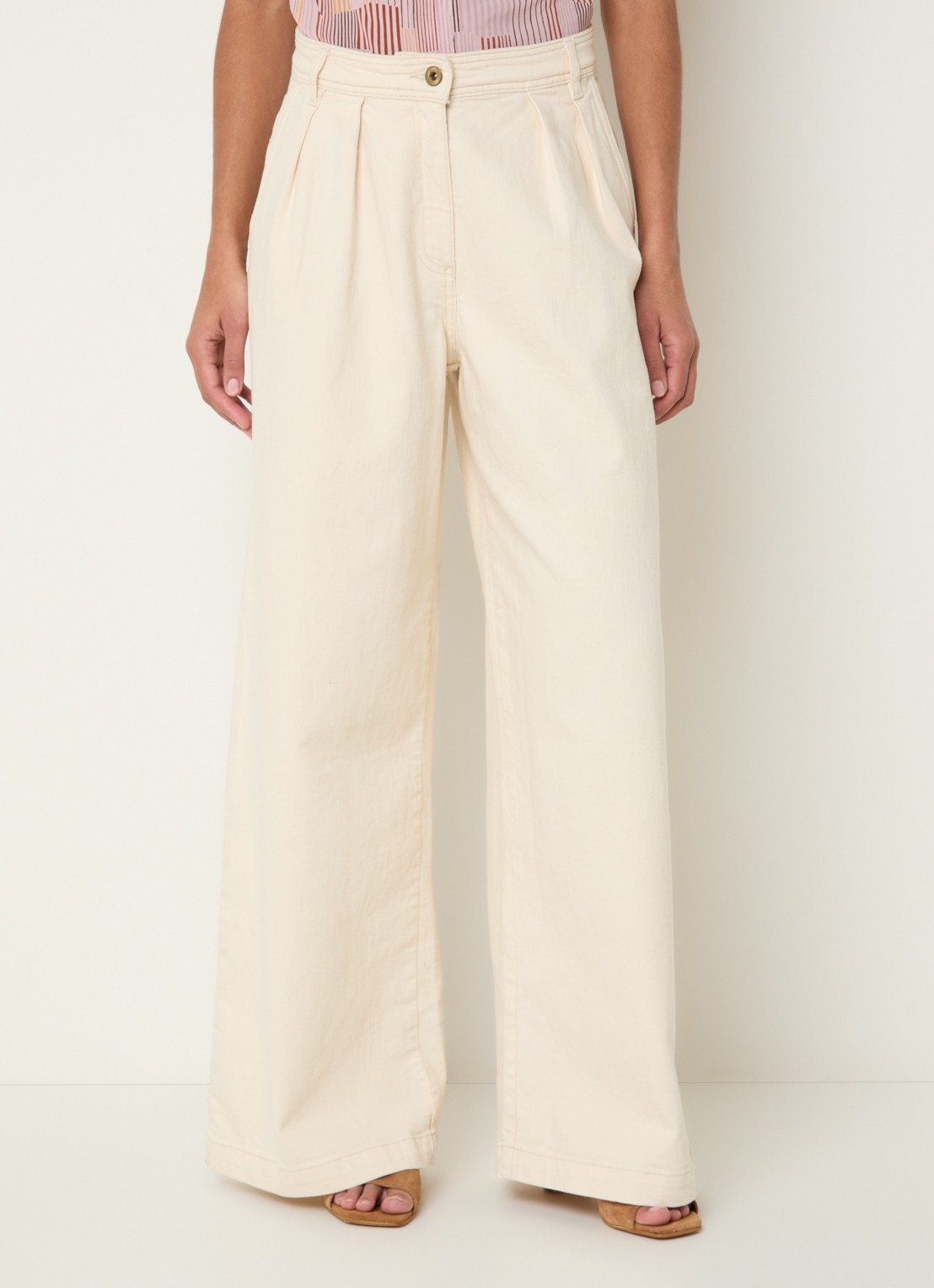 Sessùn Diegui high waist wide fit palazzo broek van denim - detail 4 creme