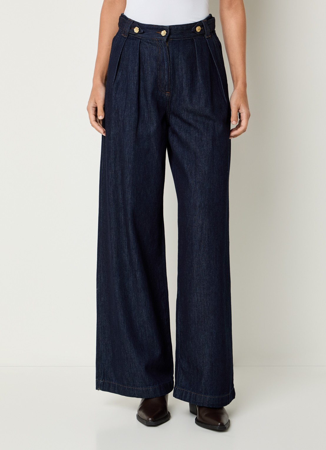 Sessùn Dievo high waist loose fit jeans met plooidetail - detail 4 indigo