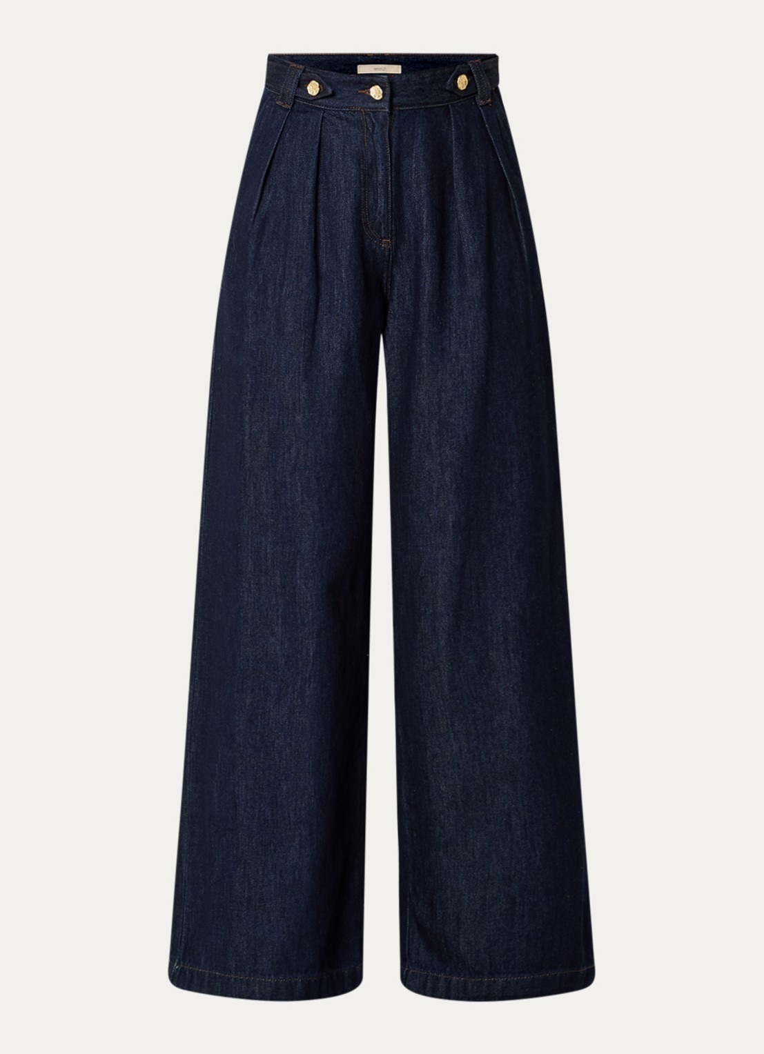 Sessùn Dievo high waist loose fit jeans met plooidetail - voorkant indigo