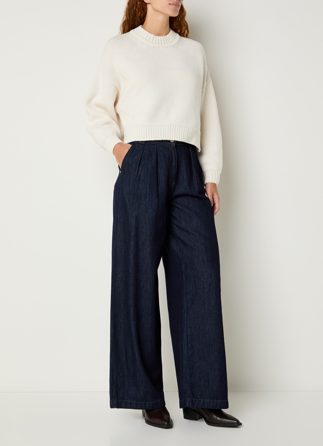 Sessùn Dievo high waist loose fit jeans met plooidetail - voorkant 2 indigo