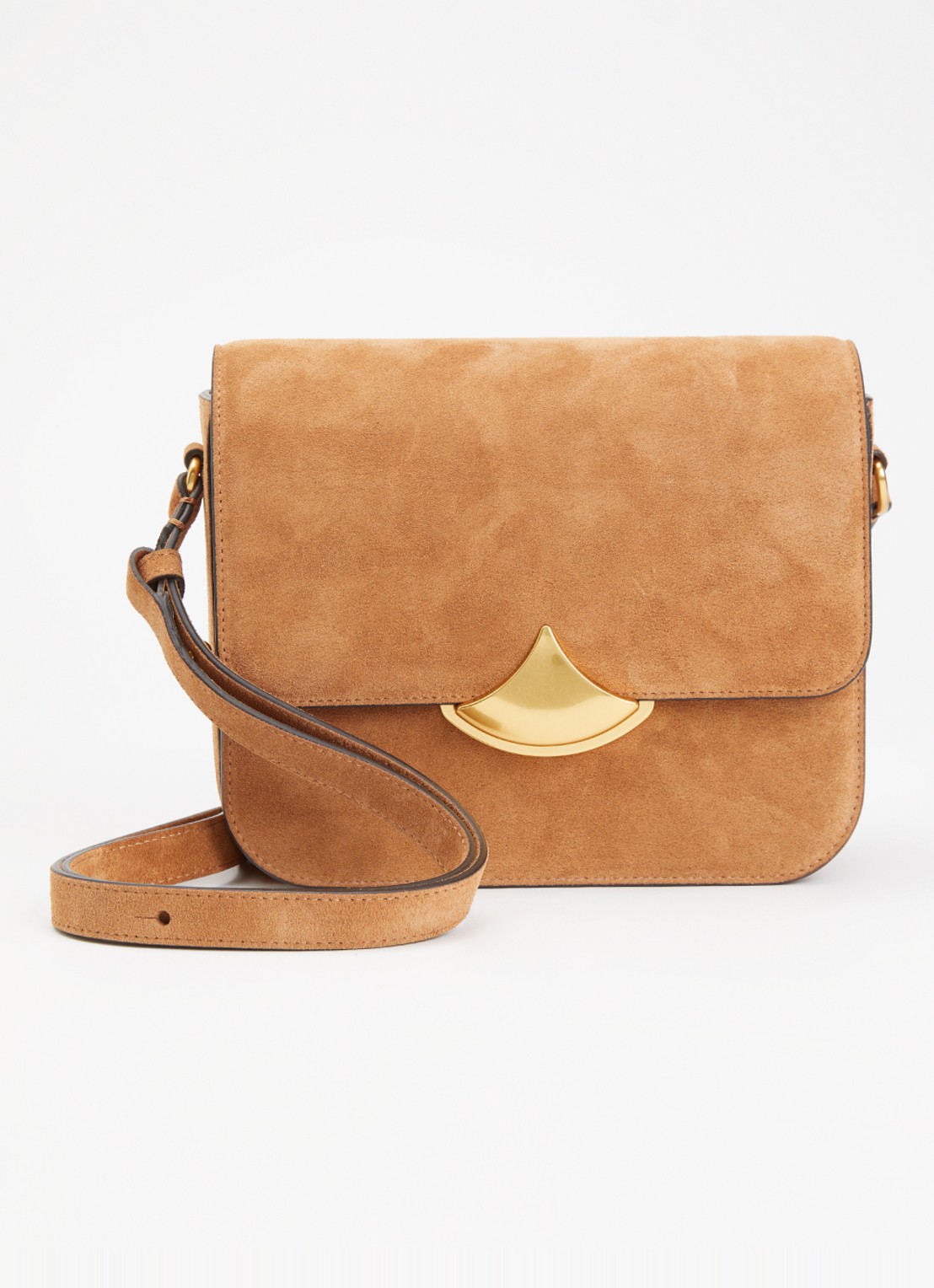 Sessùn Diviluz crossbodytas van leer met verstelbare schouderriem - voorkant 5 cognac