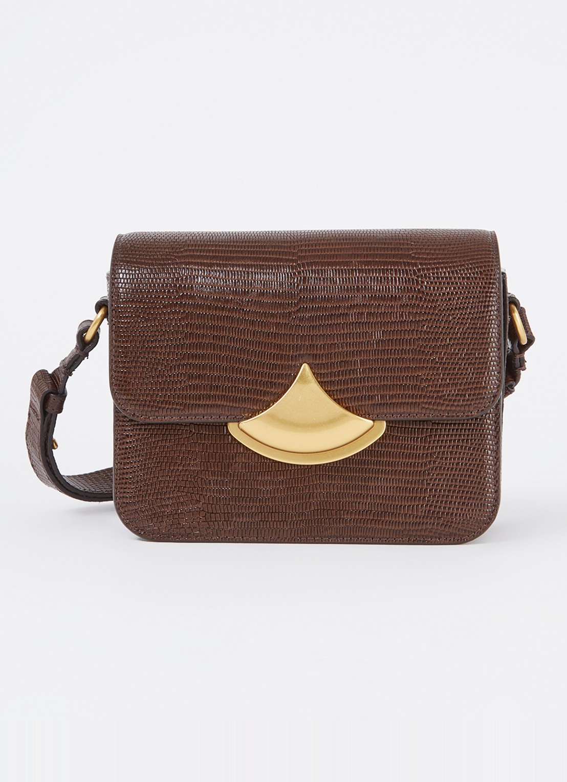 Sessùn Diviluz mimo crossbodytas van leer met crocostructuur - voorkant 4 donkerbruin