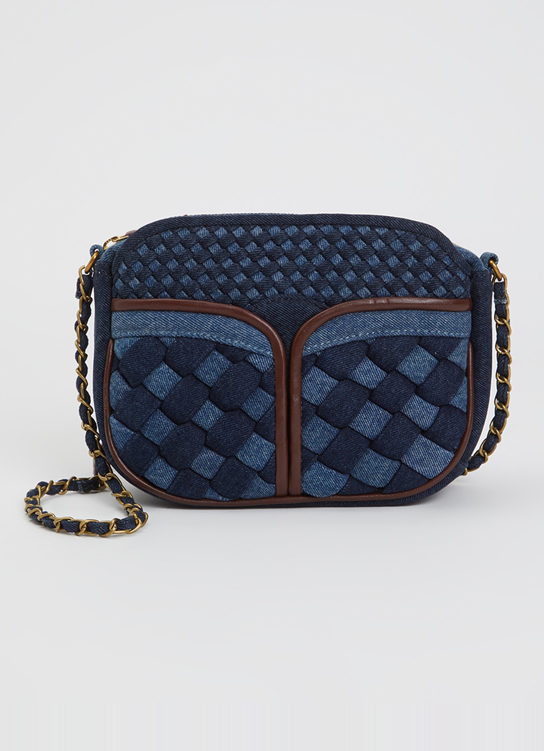 Sessùn Divine Braided crossbodytas met details van lamsleer - voorkant indigo