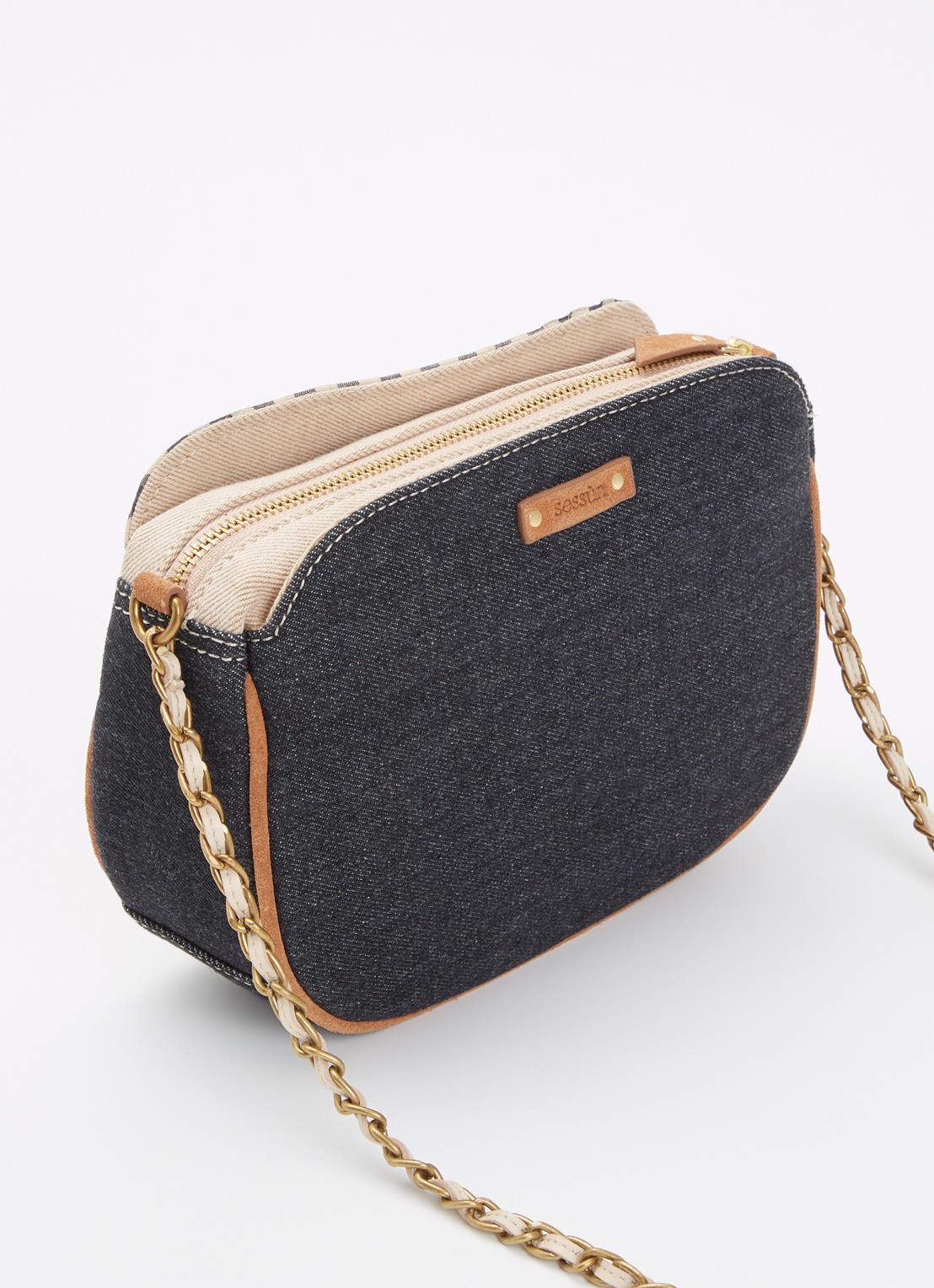 Sessùn Divine V crossbodytas met details van leer - achterkant 2 zwart