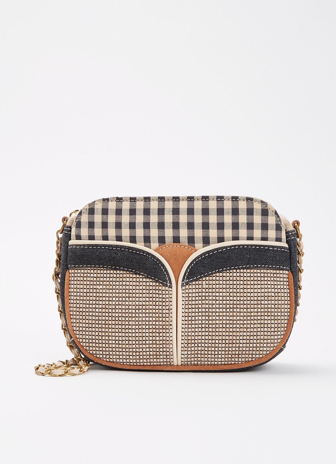 Sessùn Divine V crossbodytas met details van leer - voorkant zwart