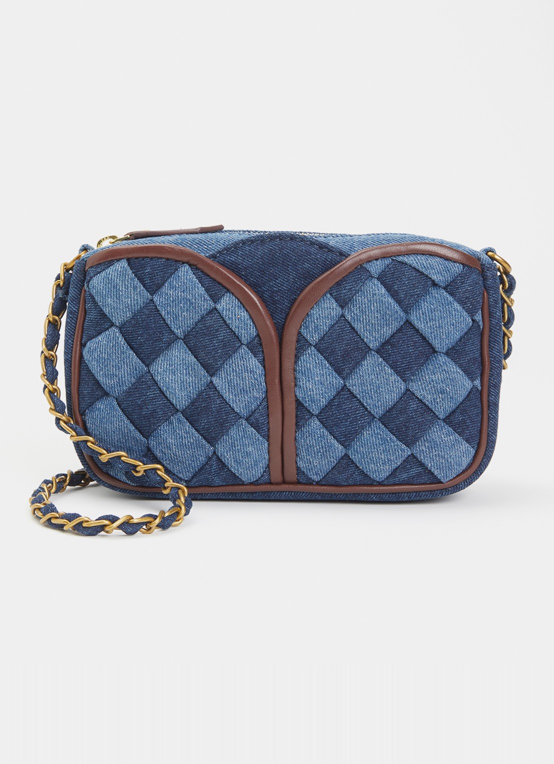Sessùn Divinou crossbodytas van denim met quilt patroon - voorkant 2 denim