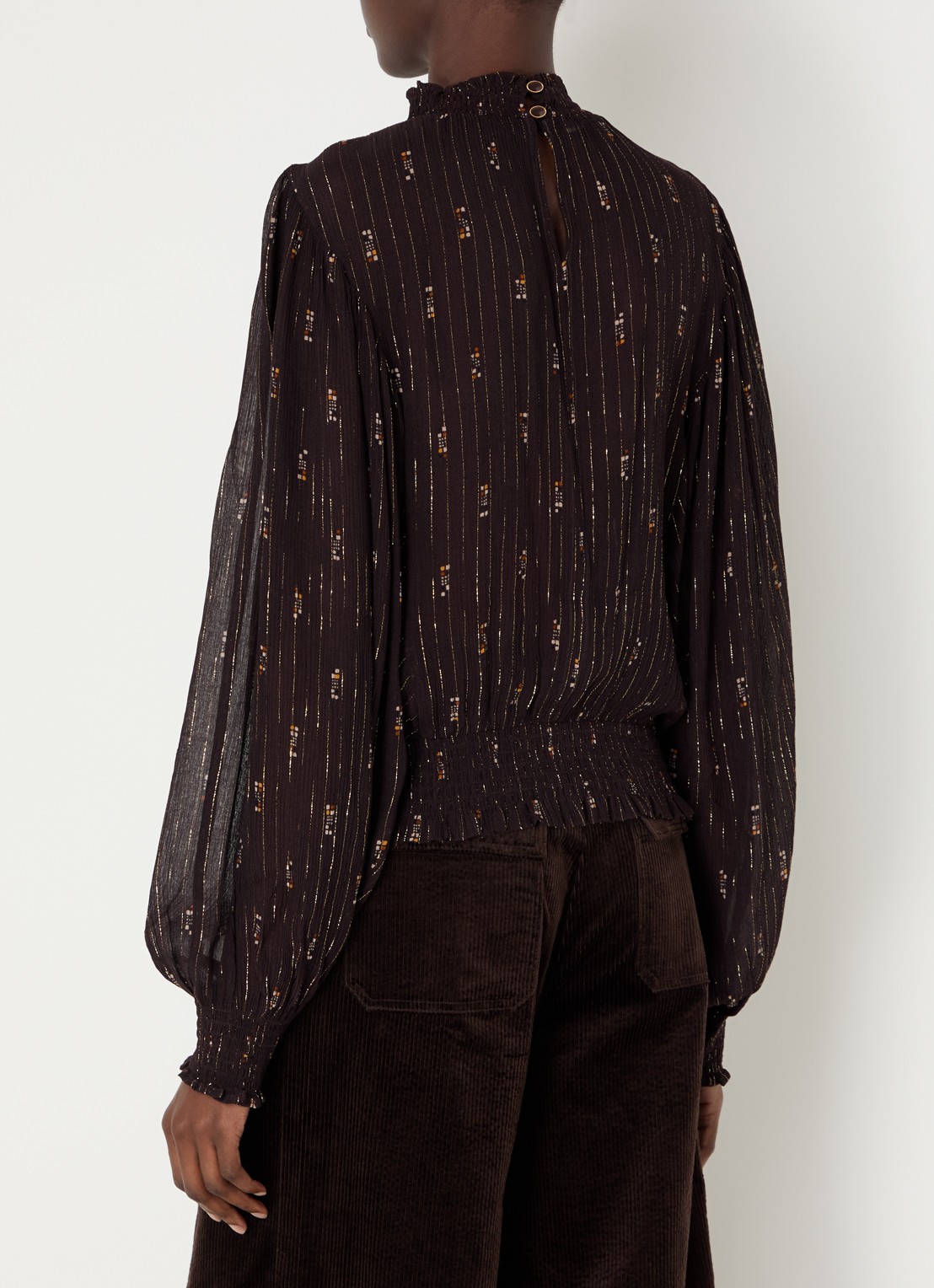 Sessùn Duchess semi-transparante tuniek met print en lurex - achterkant 4 donkerbruin