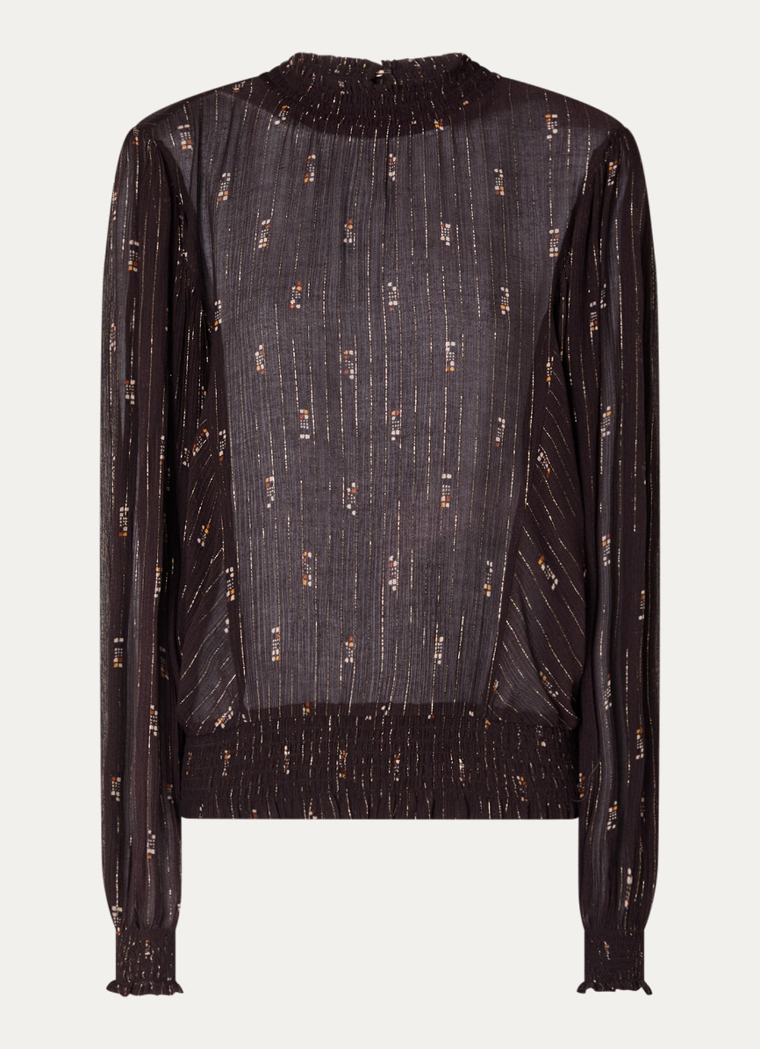 Sessùn Duchess semi-transparante tuniek met print en lurex - voorkant donkerbruin