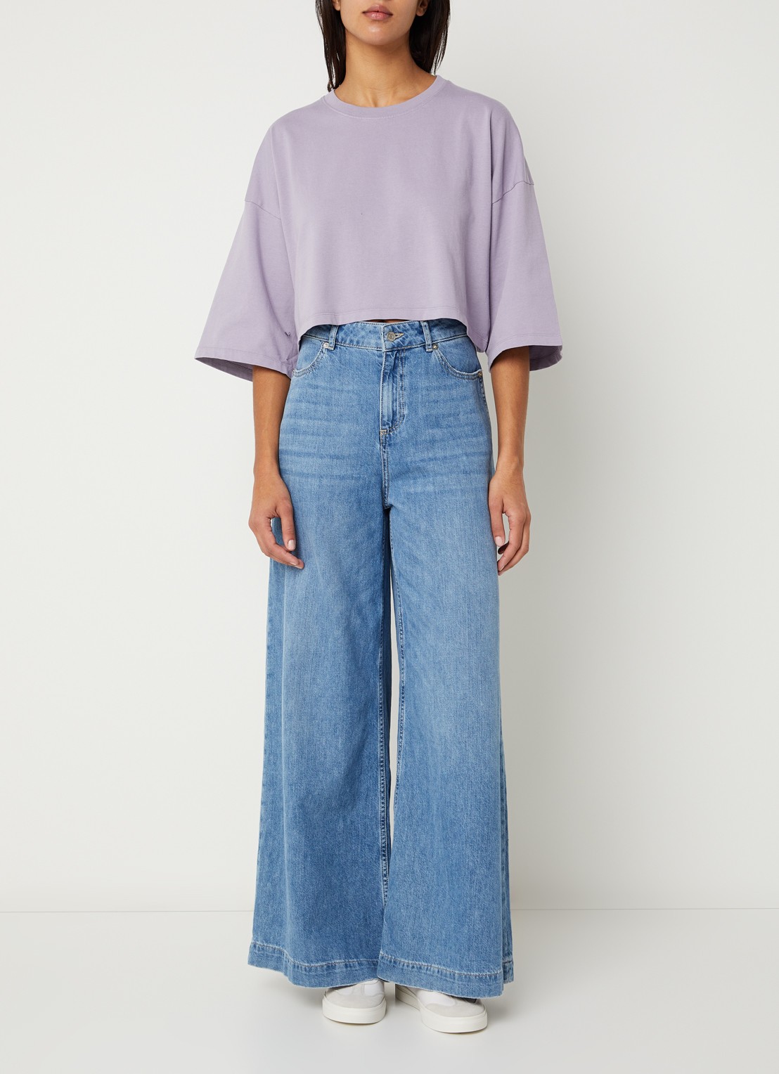 Sessùn Epoteiro cropped T-shirt met trompetmouw - voorkant 2 lila