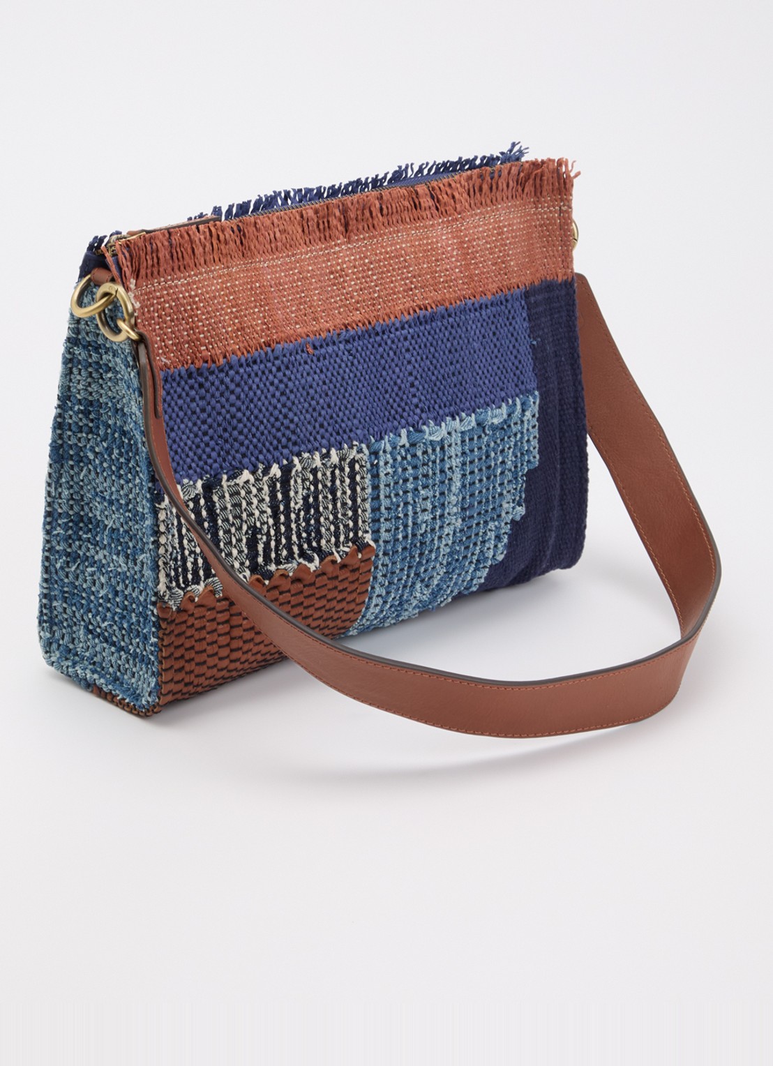 Sessùn Farawa Blue schoudertas van raffia met details van leer - achterkant 3 denim