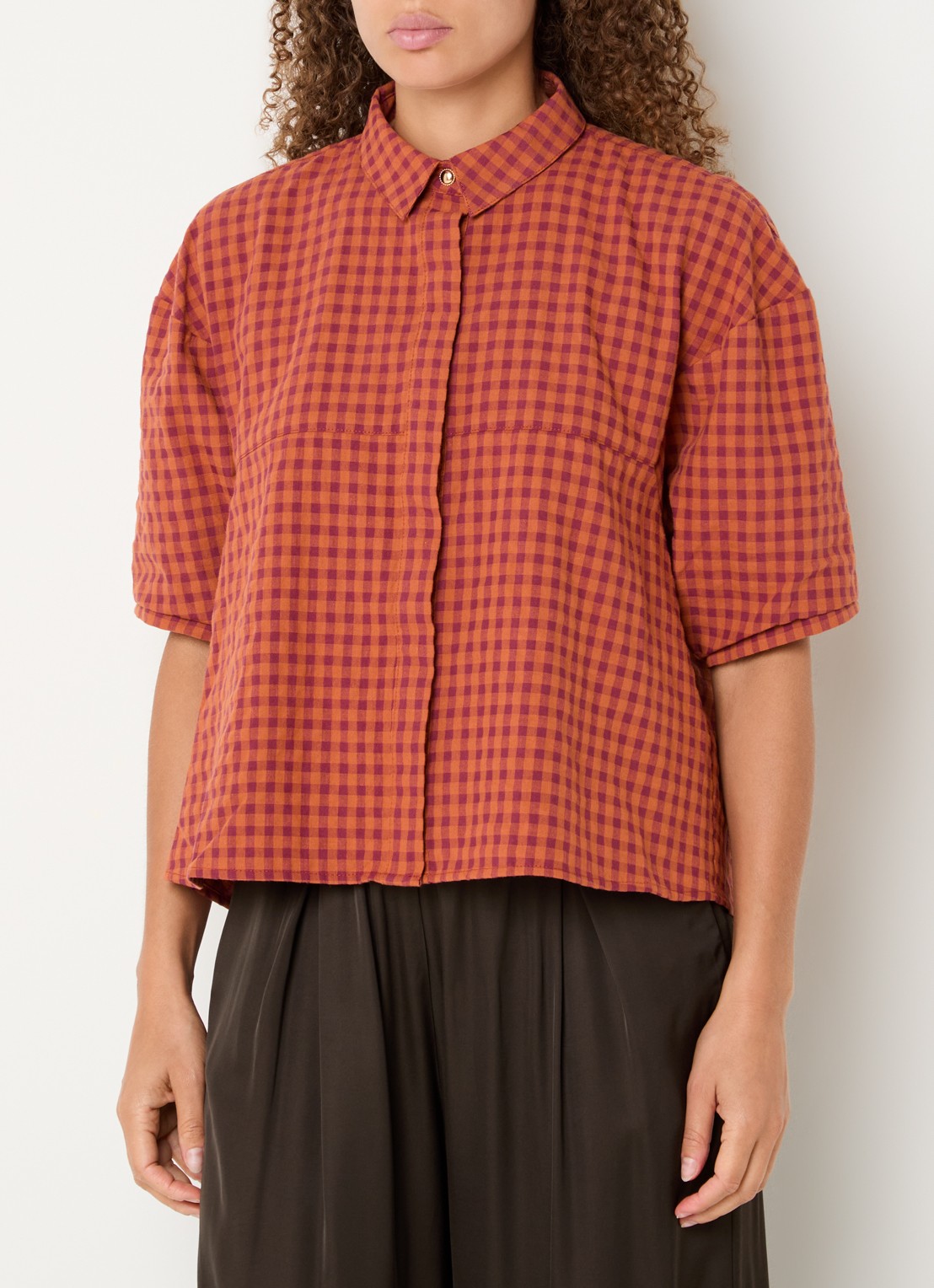 Sessùn Florentina blouse met ruitdessin - detail 3 oranje