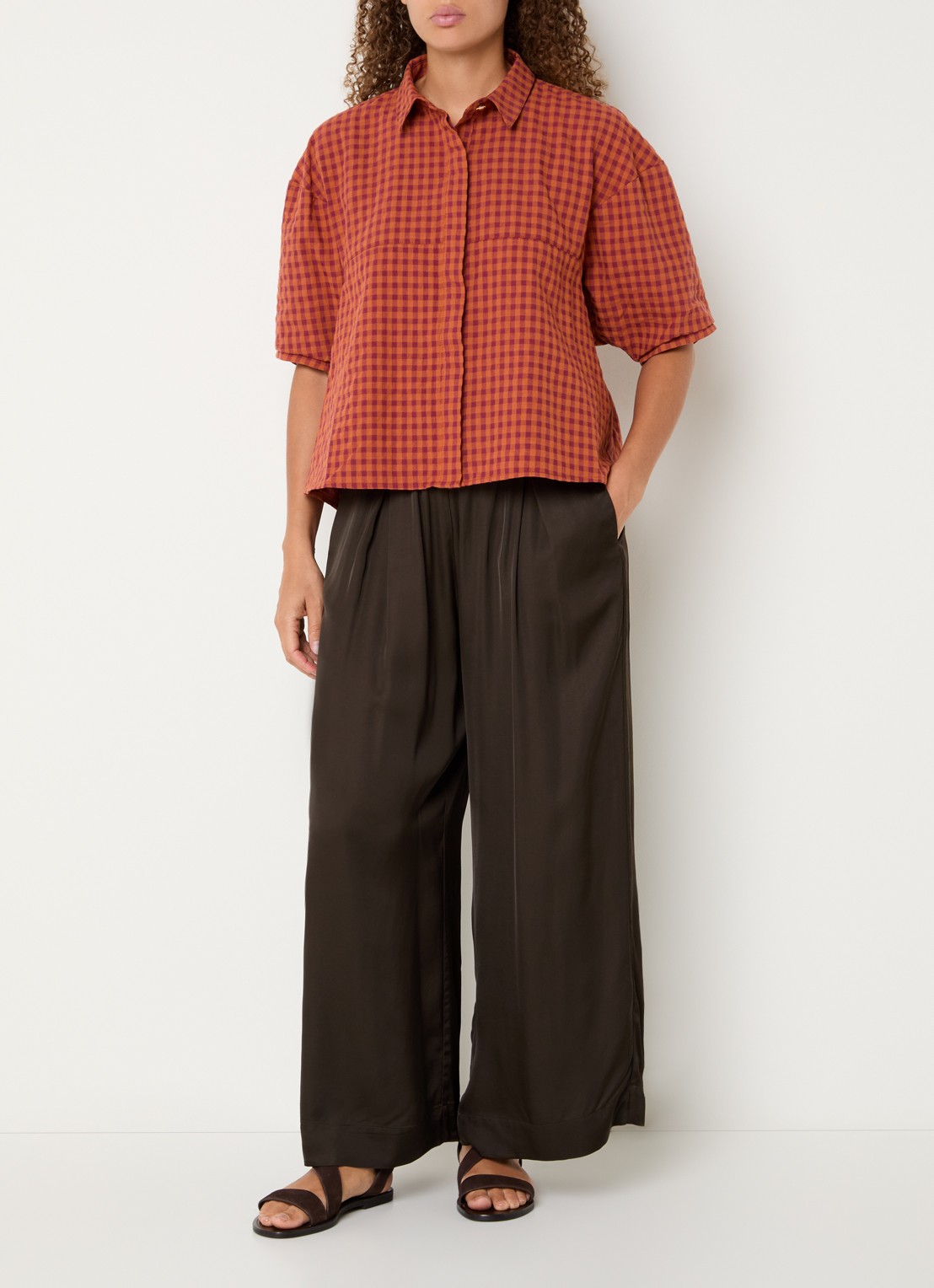 Sessùn Florentina blouse met ruitdessin - voorkant 2 oranje