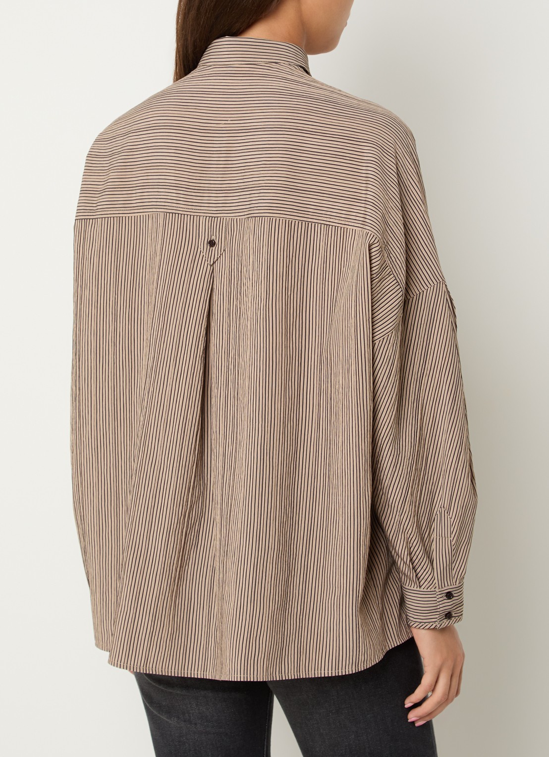 Sessùn Fontania blouse met streepprint - achterkant 4 donkerbeige