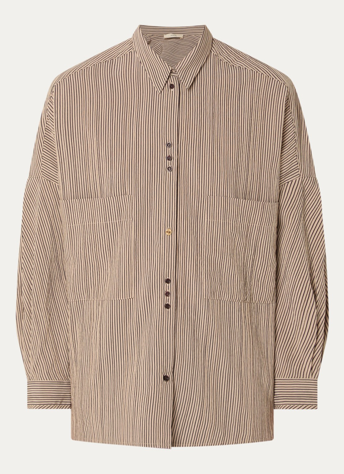 Sessùn Fontania blouse met streepprint - voorkant donkerbeige