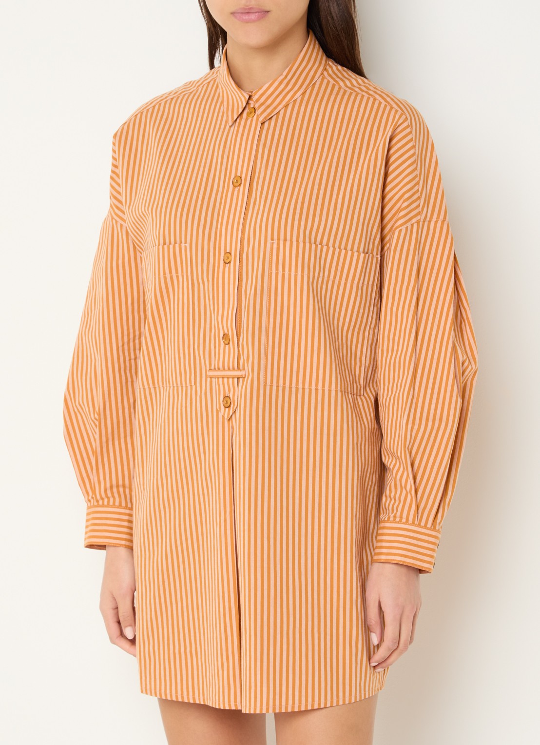 Sessùn Fontella mini blousejurk met streeprint - detail 2 oranje