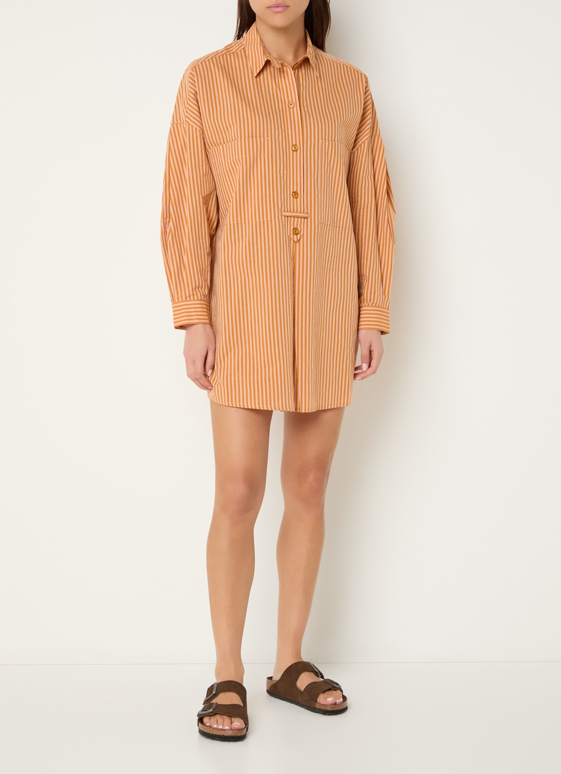 Sessùn Fontella mini blousejurk met streeprint - voorkant 4 oranje