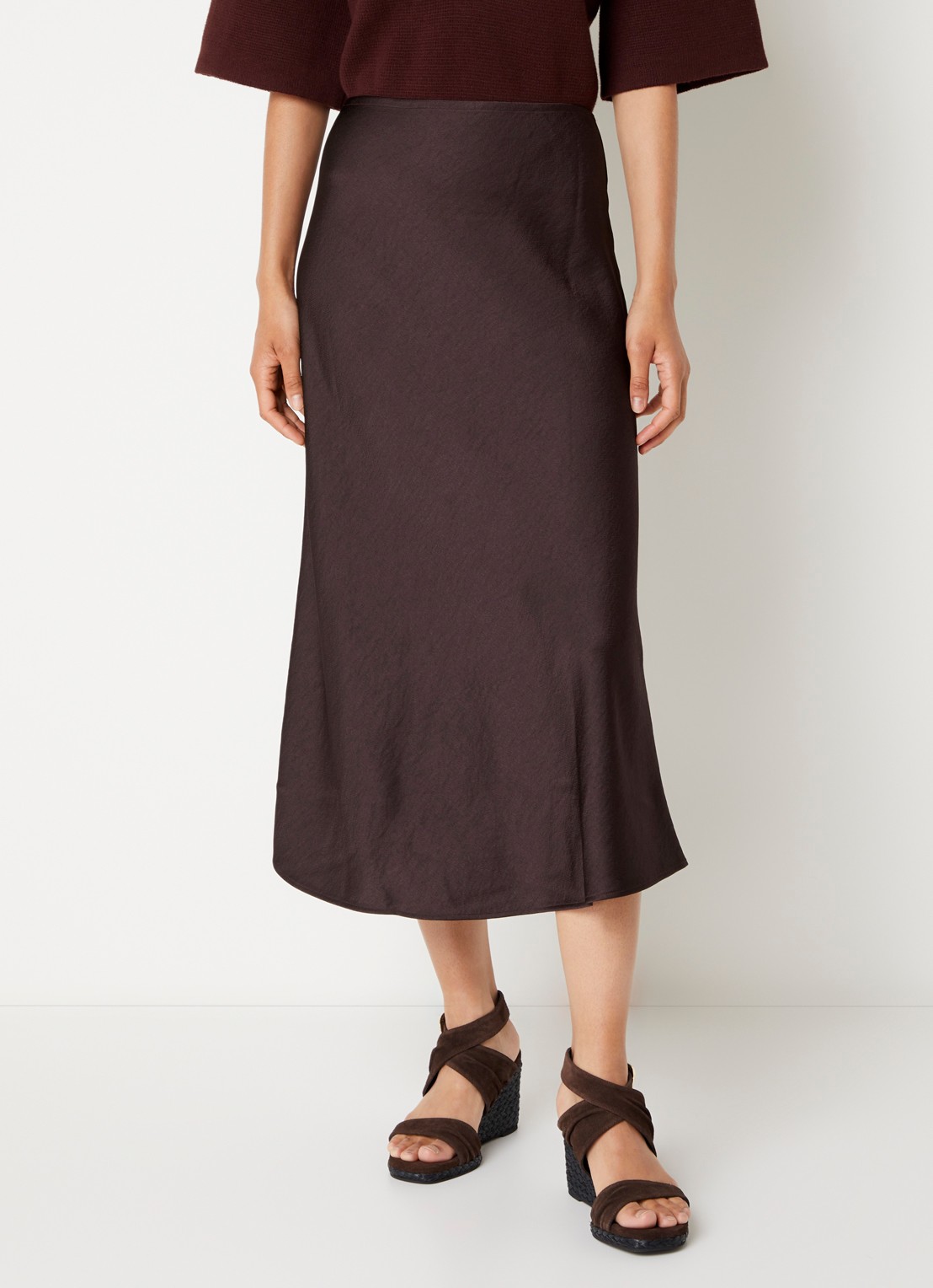 Sessùn Gilda midi rok van satijn - detail 2 aubergine