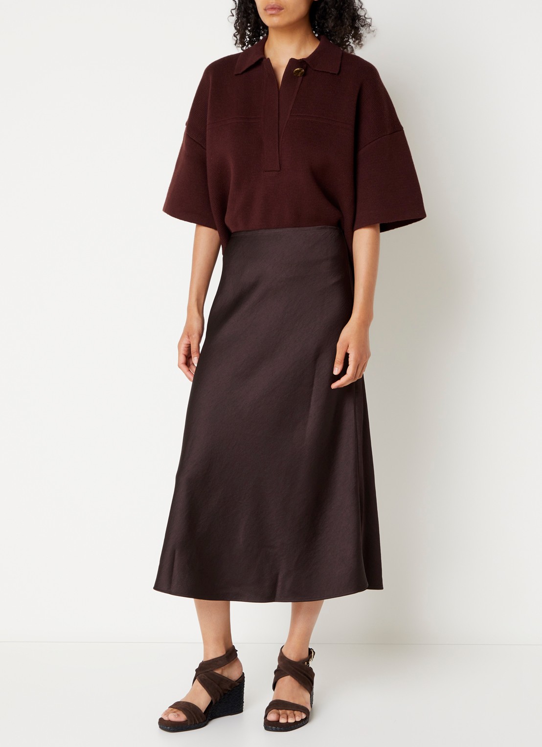 Sessùn Gilda midi rok van satijn - voorkant 4 aubergine