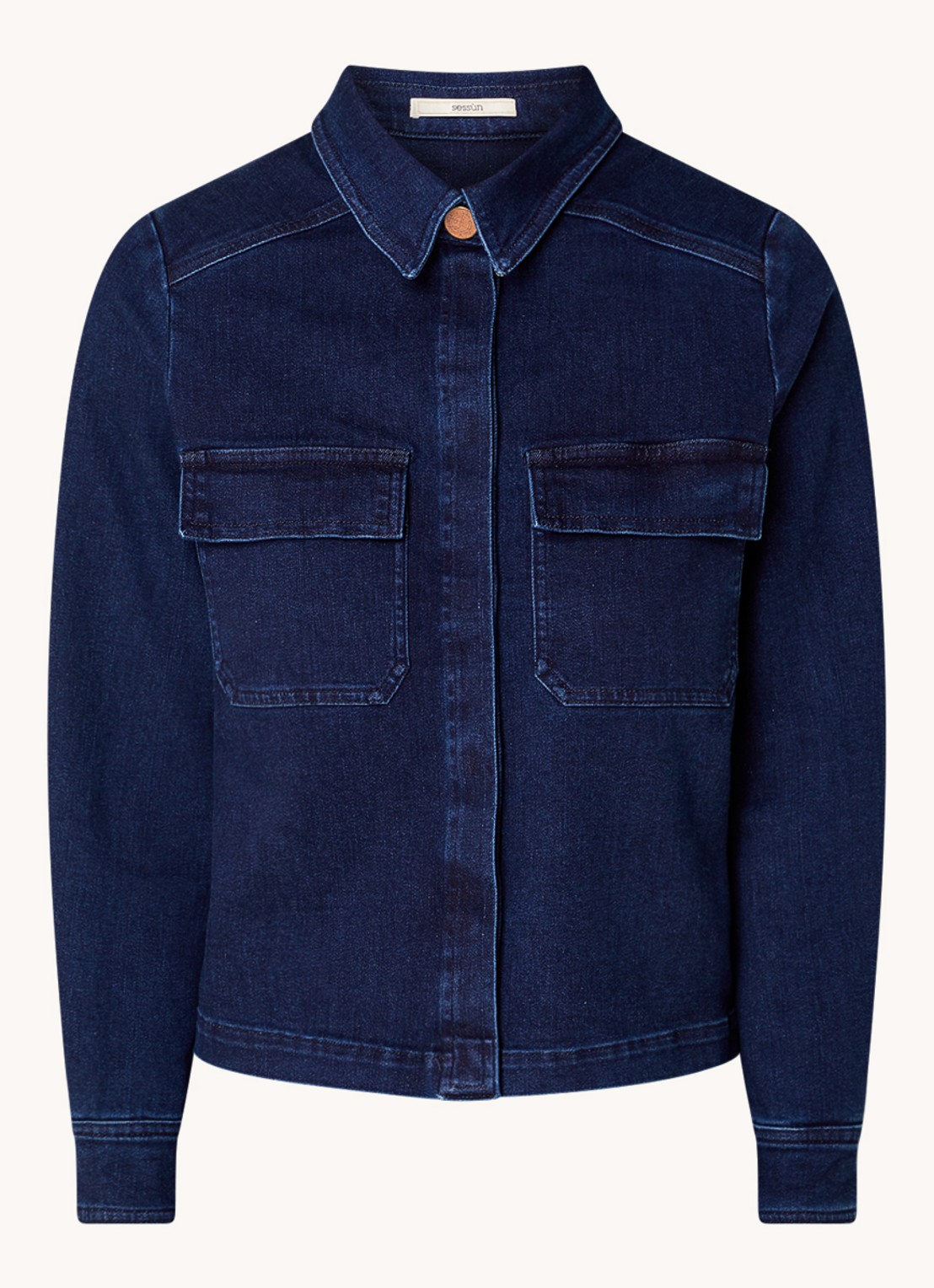Sessùn Guggen blouse van chambray met borstzakken - voorkant indigo
