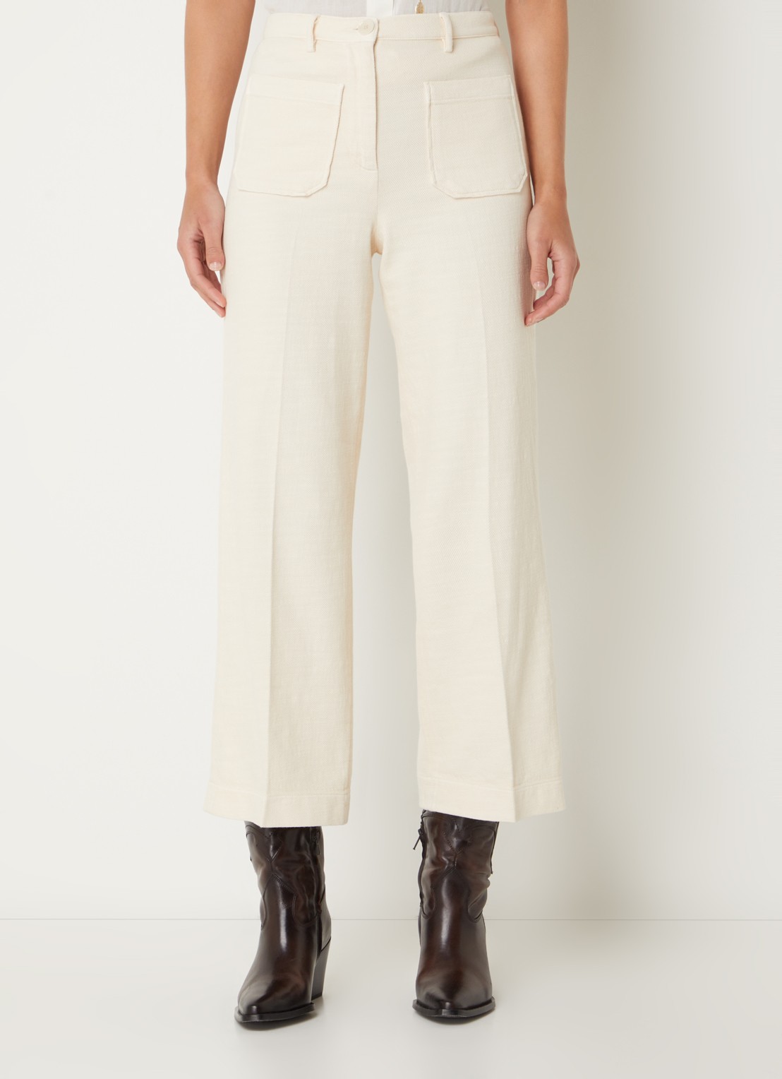 Sessùn Hendrick high waist straight fit culotte met opgestikte zakken - detail creme